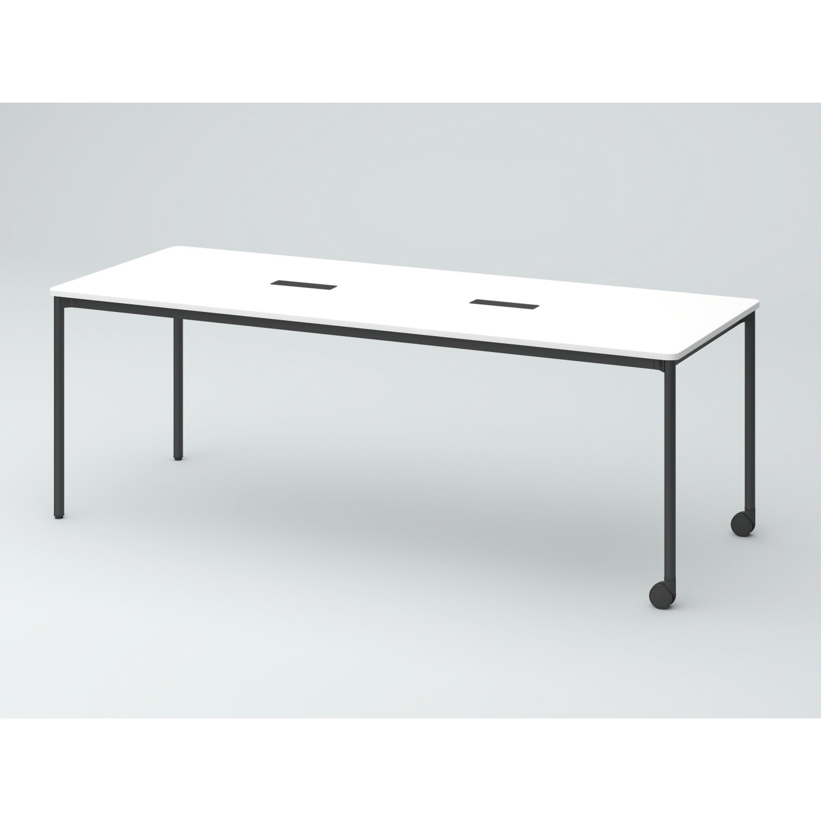 DCW-217HHRTC1TW オリゴテーブル ホワイトボード天板(配線キャップ) 角型 2100×750 4本丸脚 片側キャスター<配送時組立サービス付> 1台 イトーキ 【通販モノタロウ】