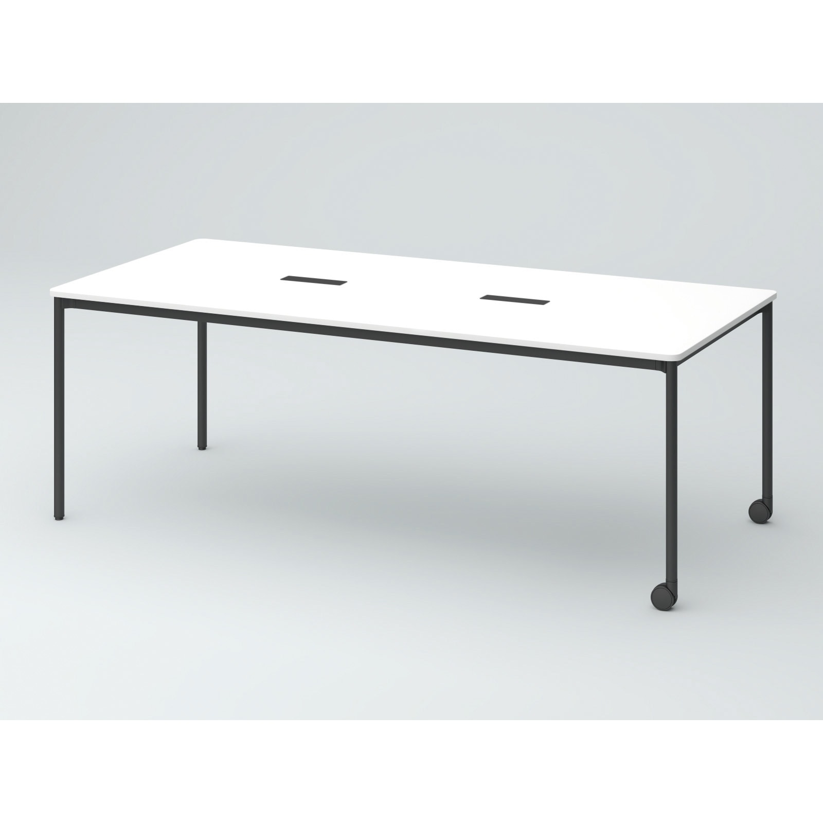 DCW-219HHRTC1TW オリゴテーブル ホワイトボード天板(配線キャップ) 角型 2100×900 4本丸脚 片側キャスター<配送時組立サービス付> 1台 イトーキ 【通販モノタロウ】