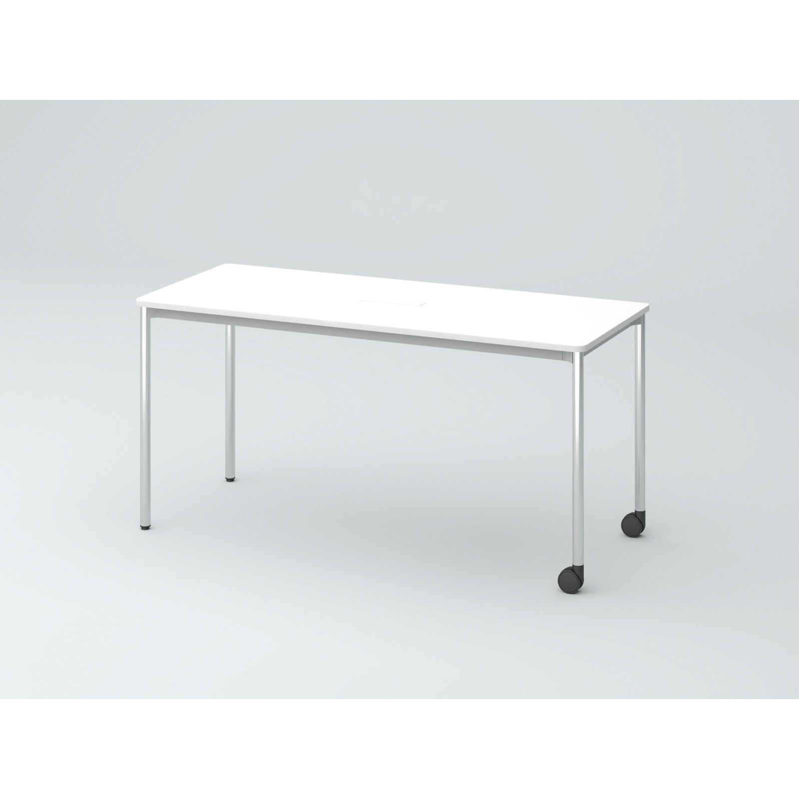 DCW-156HHRPC1PW オリゴテーブル ホワイトボード天板(配線キャップ) 角型 1500×600 4本丸脚 片側キャスター(メッキ脚)<配送時組立サービス付> 1台 イトーキ 【通販モノタロウ】