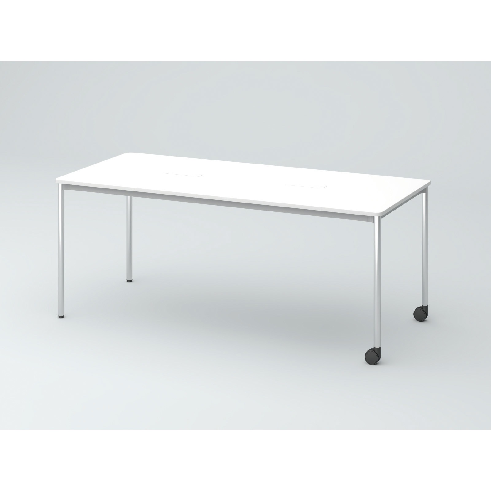 DCW-187HHRPC1PW オリゴテーブル ホワイトボード天板(配線キャップ) 角型 1800×700 4本丸脚 片側キャスター(メッキ脚)<配送時組立サービス付> 1台 イトーキ 【通販モノタロウ】