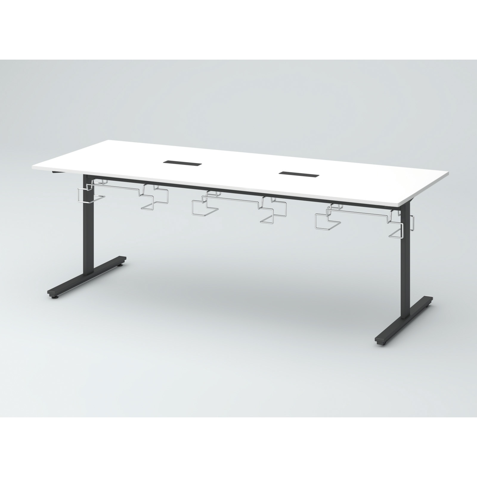 DCW-217HHHTC-TW オリゴテーブル ホワイトボード天板(配線キャップ) 2100×900 T字脚 片側キャスター チェアハンギングタイプ<配送時組立サービス付> 1台 イトーキ 【通販モノタロウ】