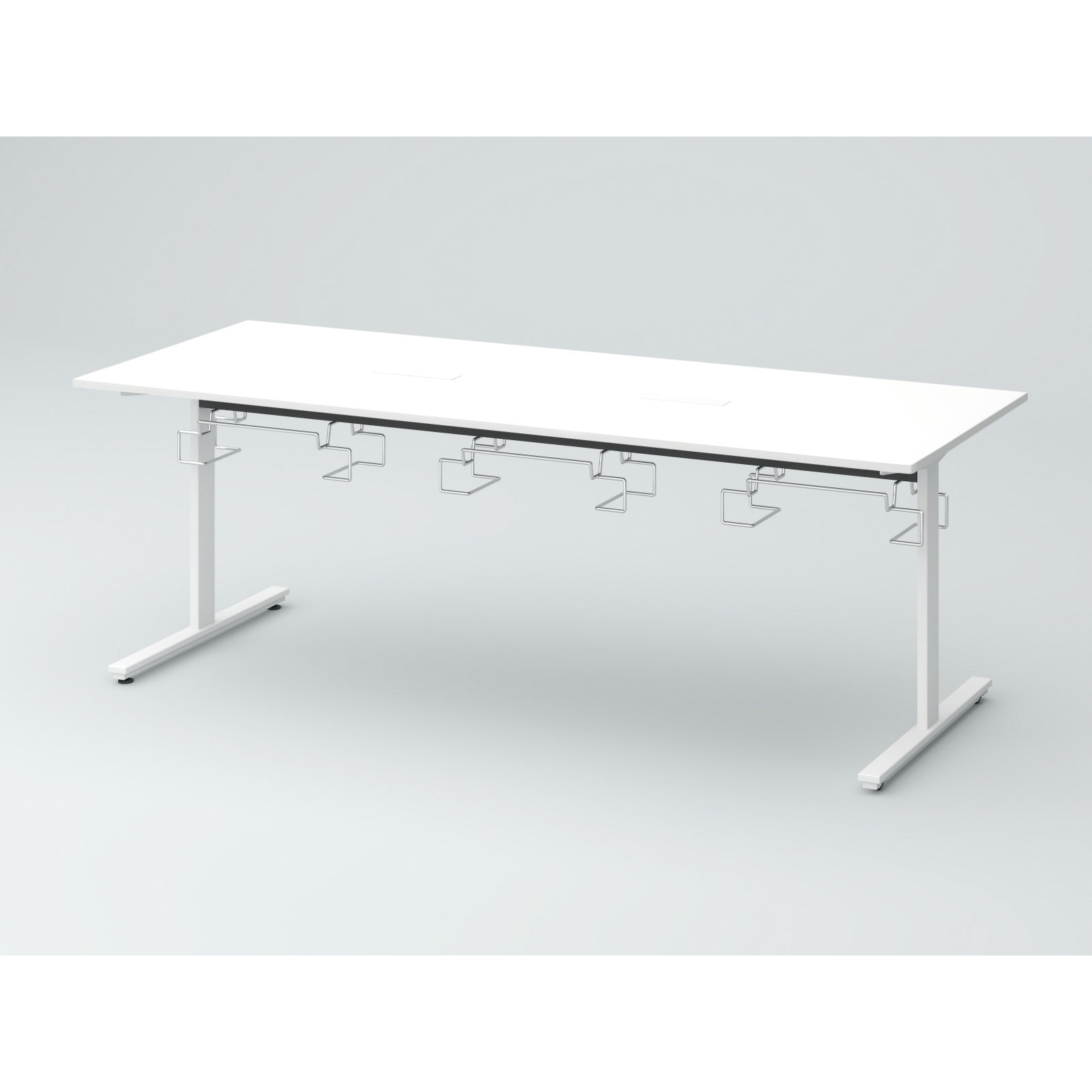 DCW-217HHHTC-WW オリゴテーブル ホワイトボード天板(配線キャップ) 2100×900 T字脚 片側キャスター チェアハンギングタイプ<配送時組立サービス付> 1台 イトーキ 【通販モノタロウ】