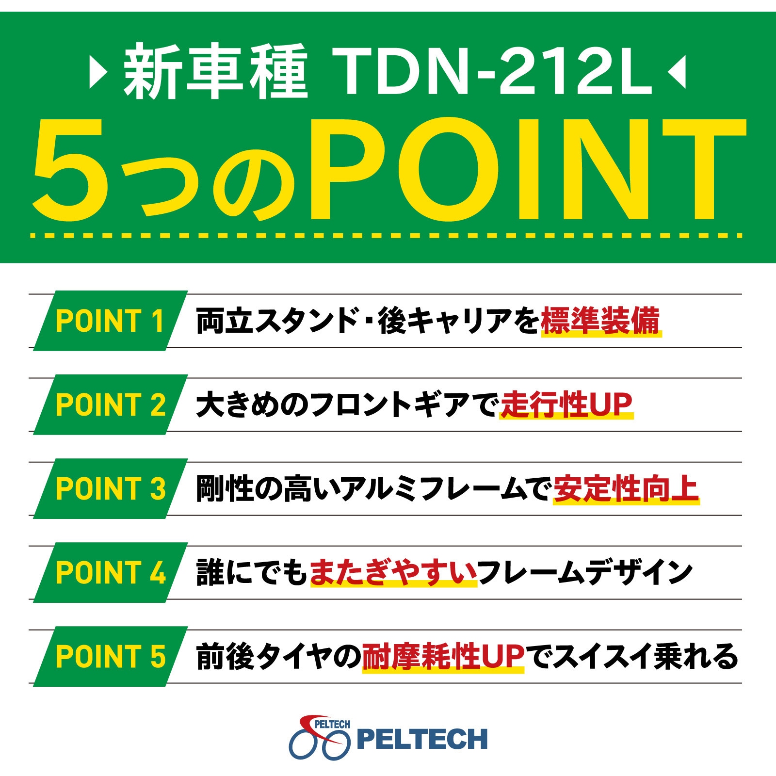 TDN-212L-KH 20型電動アシストアルミ折り畳みフル装備(8AH) PELTECH(ペルテック) 変速段数6 - 【通販モノタロウ】