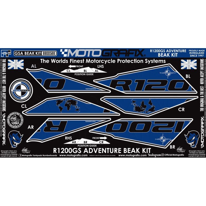 BB005BB BEAK PROTECTION KIT MOTO GRAFIX (モトグラフィックス) 適合車種BMW R1200GS Adventure(14-18) 色Blue with Black&Metallic Silver   BB005BB
