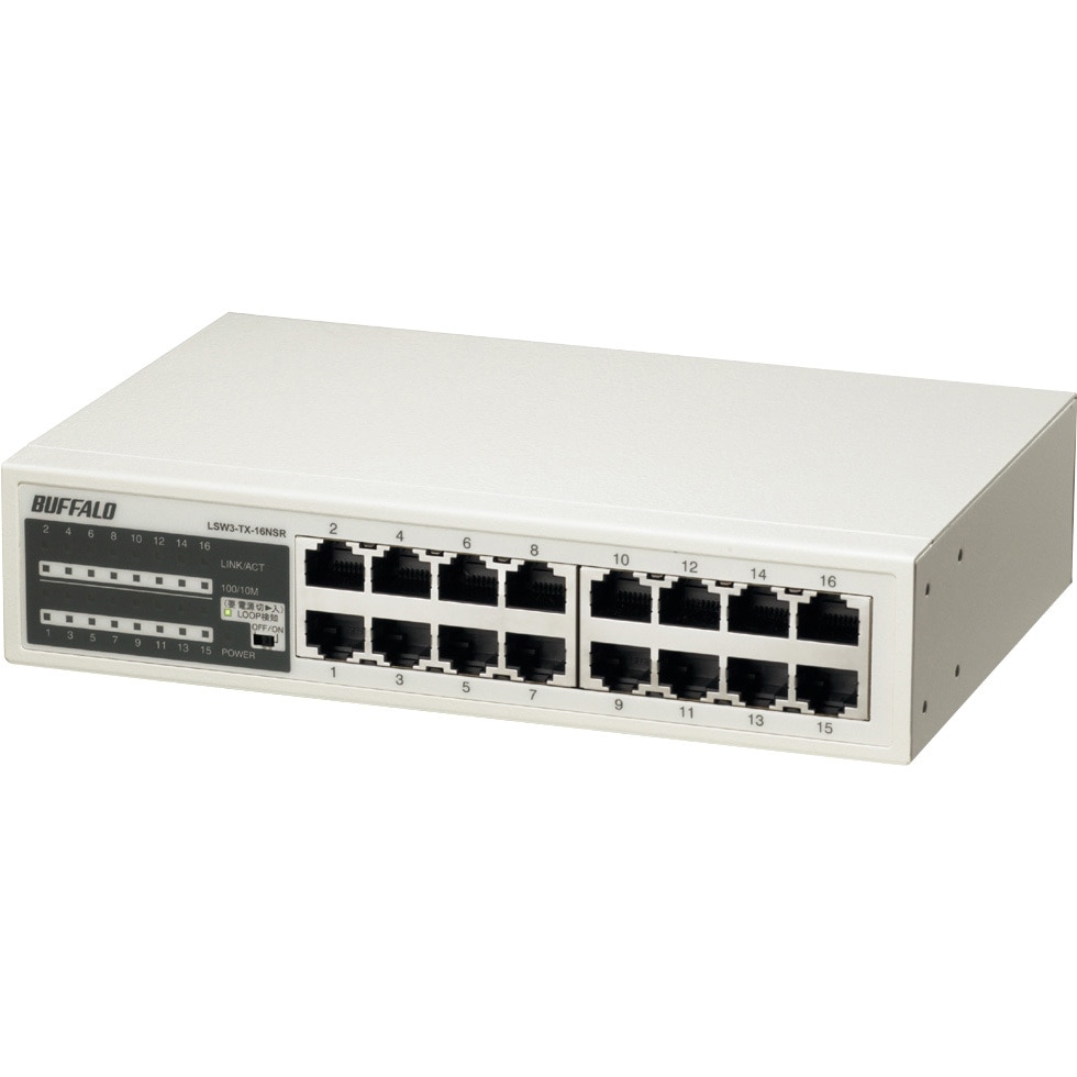 LSW3-TX-16NSR 10/100M スイッチングHub 金属筐体/電源内蔵モデル 16ポート 1台 BUFFALO(バッファロー) 【通販モノタロウ】
