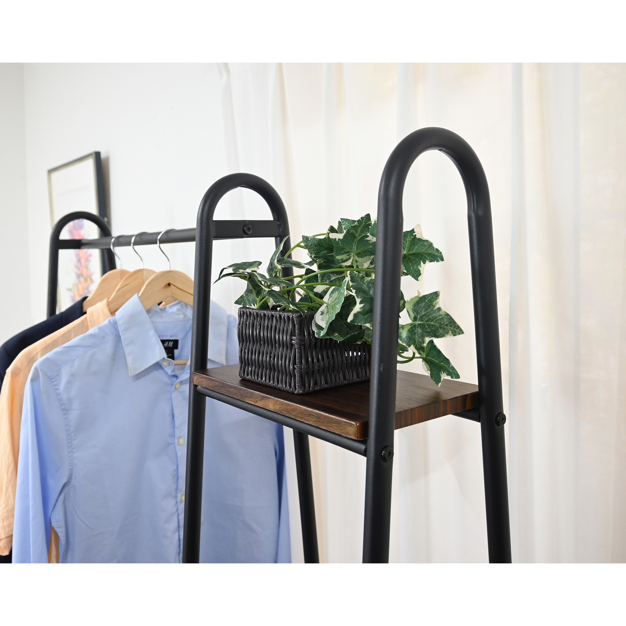 AH-1695 DBW ハンガーラックワイド棚付き フクダクラフト ダーク