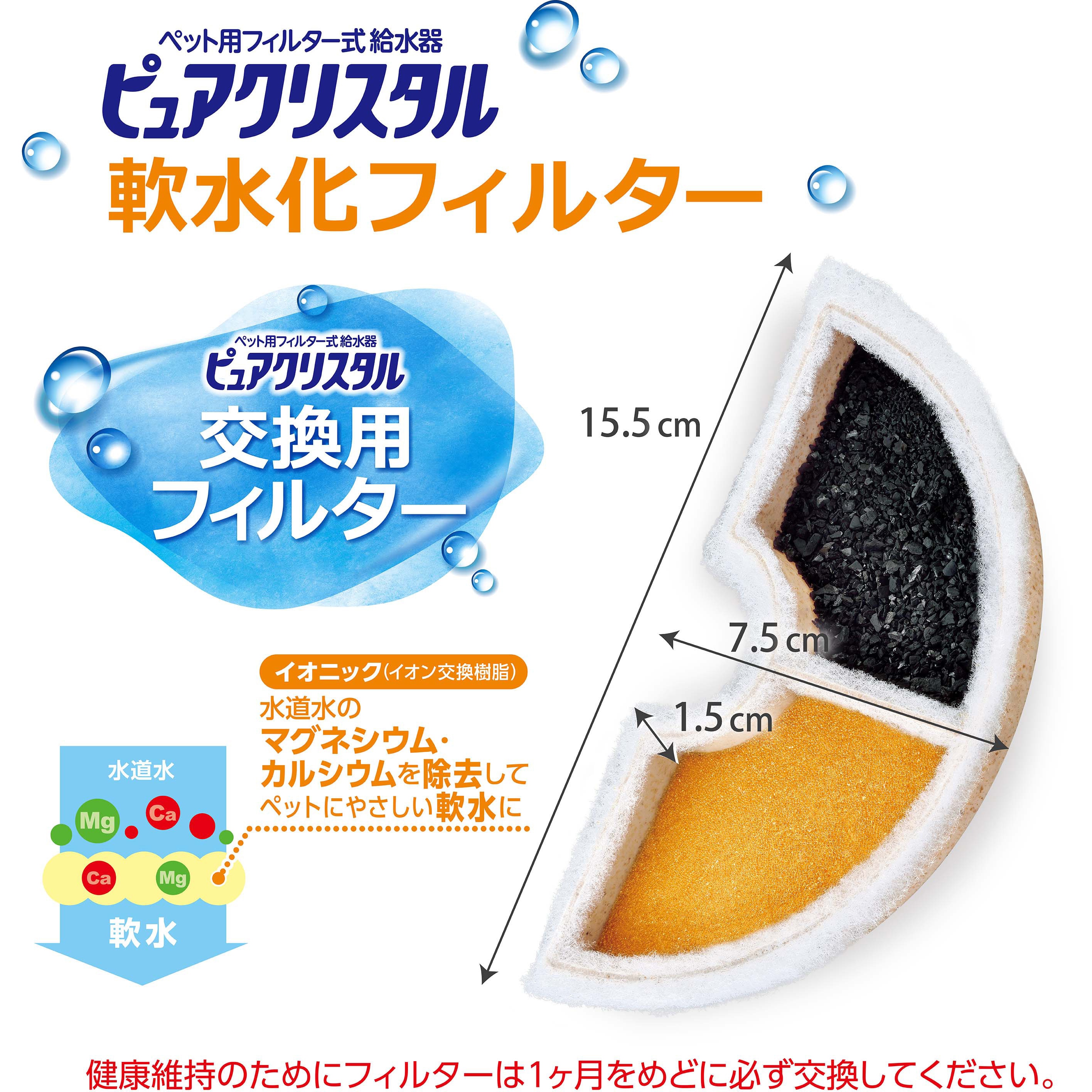 ピュアクリスタル 軟水化フィルター 半円 犬用 ジェックス 幅75mm奥行