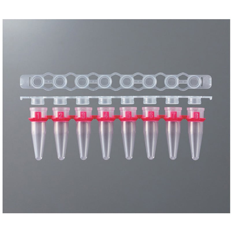 PCR-8SPT-RT-2-R-PPCP PCR用8連チューブ オプティカルフラットキャップセット 0.2mL 120個セット入 1箱(120個) AGB 【通販モノタロウ】