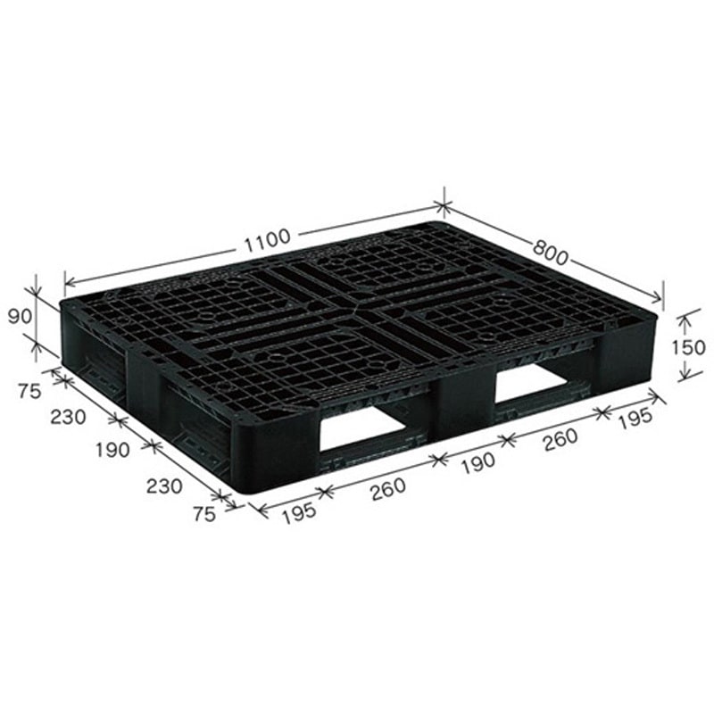 J-D4-1108 リスパレット グレー Jタイプ タイプ：片面使用型 D-デッキボードタイプ 裏・穴 外寸 mm ：1100×800×150 岐阜プラスチック工業(RISU/リス) 1個 J-D4-1108