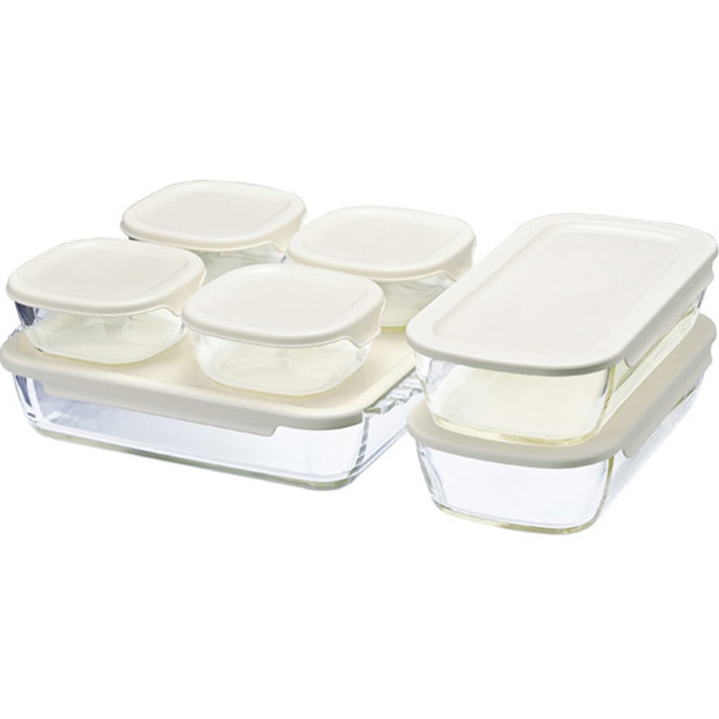 HKOZ-8002-OW スタッキング耐熱ガラスコンテナ・スクエア 7個×2セット入 1箱(2セット) HARIO 【通販モノタロウ】