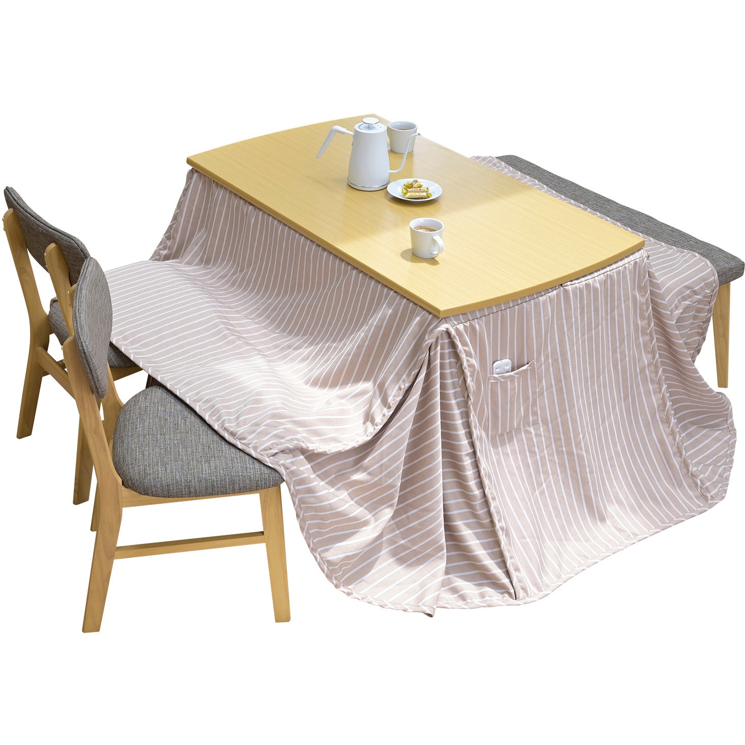 GLDN-F12070(NB) ダイニングこたつ こたつテーブル 長方形 5点セット