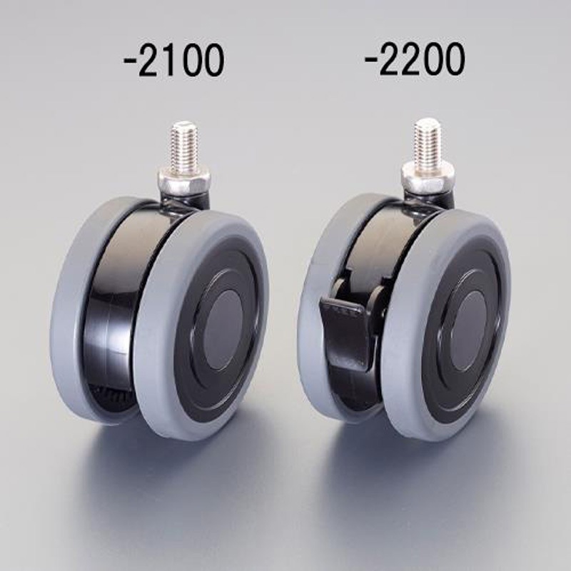 EA986TA-2200 キャスター(ツインホイール/TPE/ブレーキ付/SUSネジ) エスコ エラストマー車輪 双輪 ストッパーあり 取付高110mmねじ径M12 1個(1個) EA986TA-2200