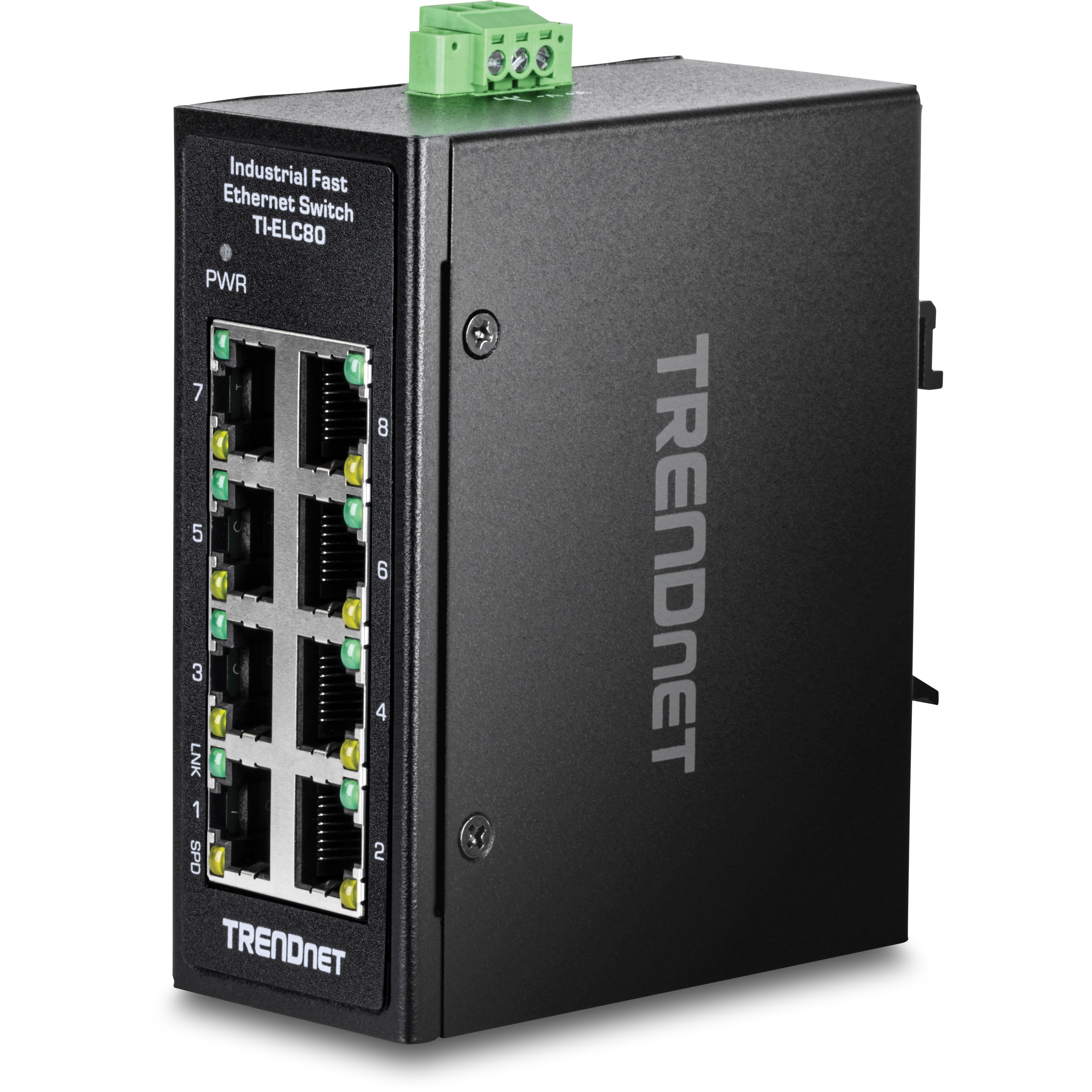 TI-ELC80 産業用ファストイーサネットDINレールミニスイッチ TRENDnet 10/100Mbps 電源仕様3ピン着脱式ターミナルブロック 8ポート   TI-ELC80