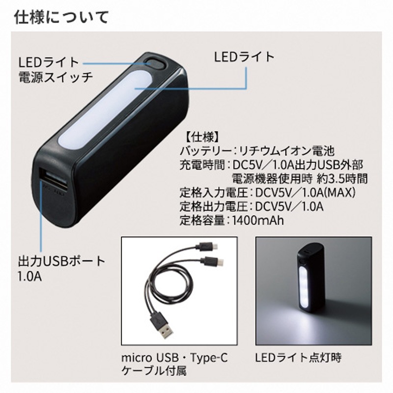 TS-1562-009 【名入れ】LEDライト付モバイルチャージャー2200 1セット