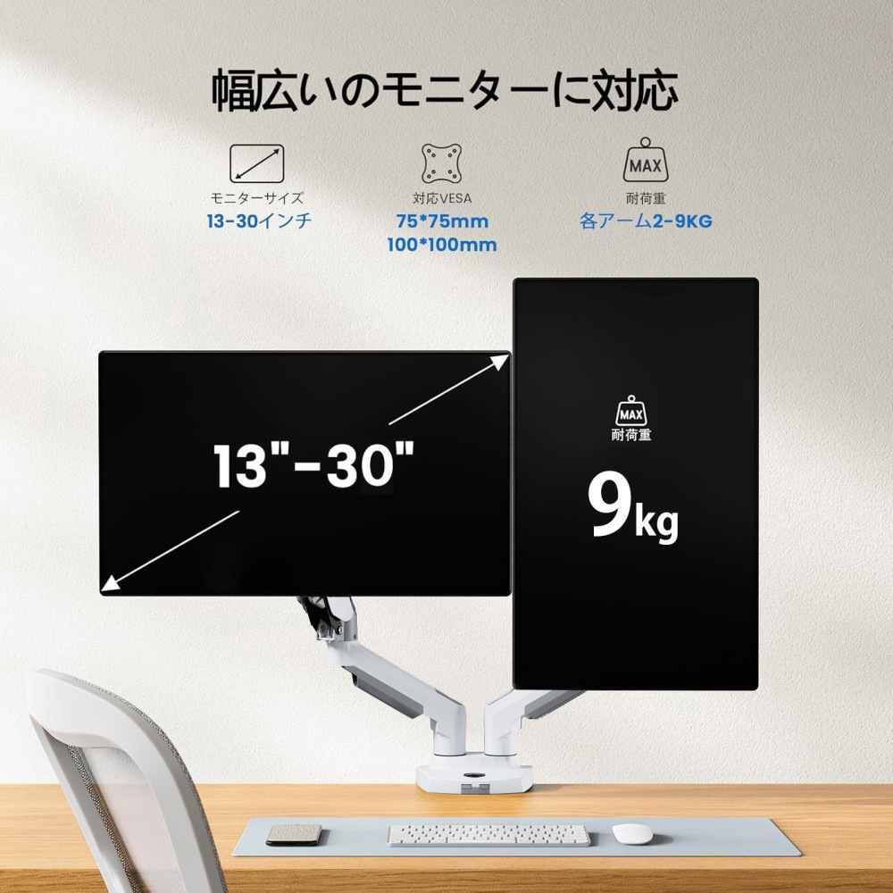 HNDS31W モニターアーム HUANUO 荷重2～9kg デスク取り付けタイプ