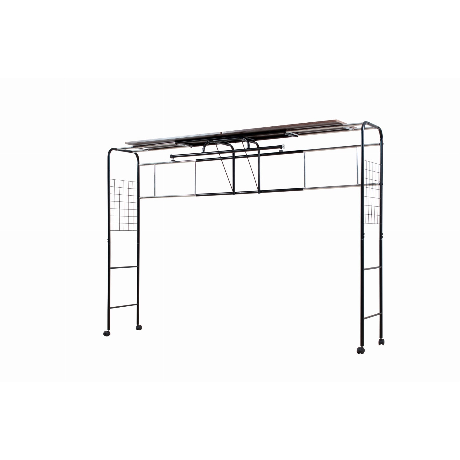 UNI-0001 ベッド用 伸縮式ハンガーラック ベッド上収納棚 キャスター