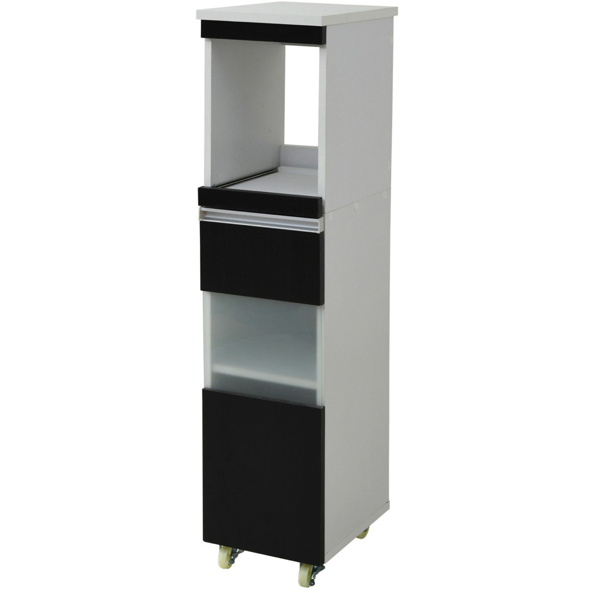 FKC-0003 キッチン隙間収納ラック ハイタイプ 食器棚 コンセント付きキャスター付き ジェイケイ・プラン ホワイト×ダークブラウン(WHDB)色 外寸(幅×奥行×高さ)30×39.5×127cm  FKC-0003