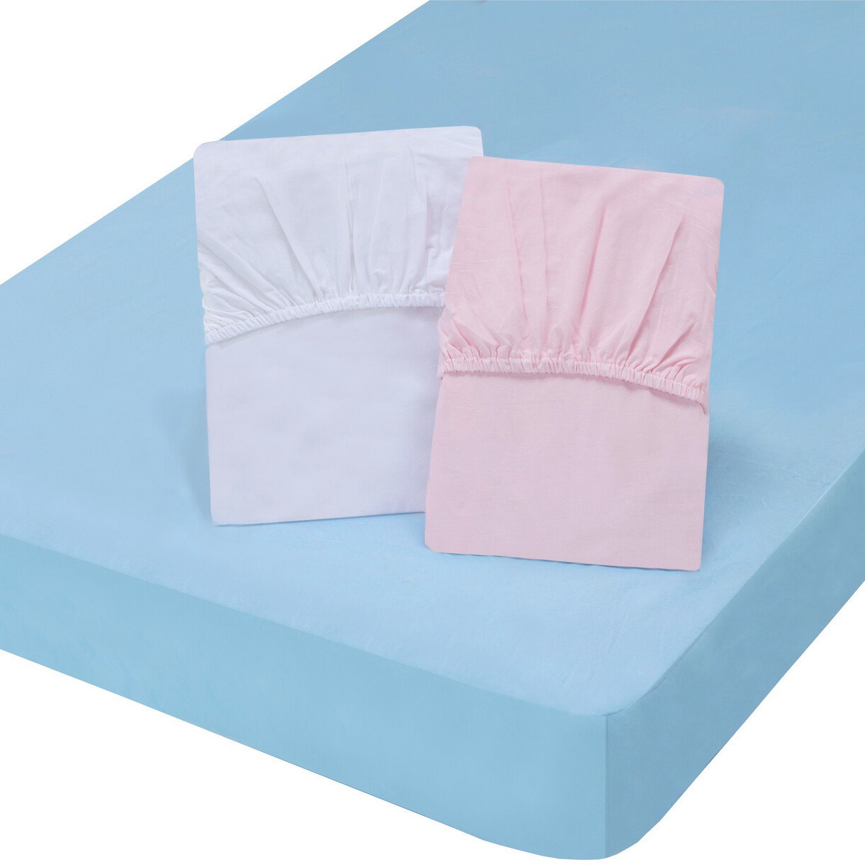 0407920 サイズ豊富な綿100%ボックスシーツ 同色2枚組 ファミリー・ライフ ブルー色 クイーンサイズ