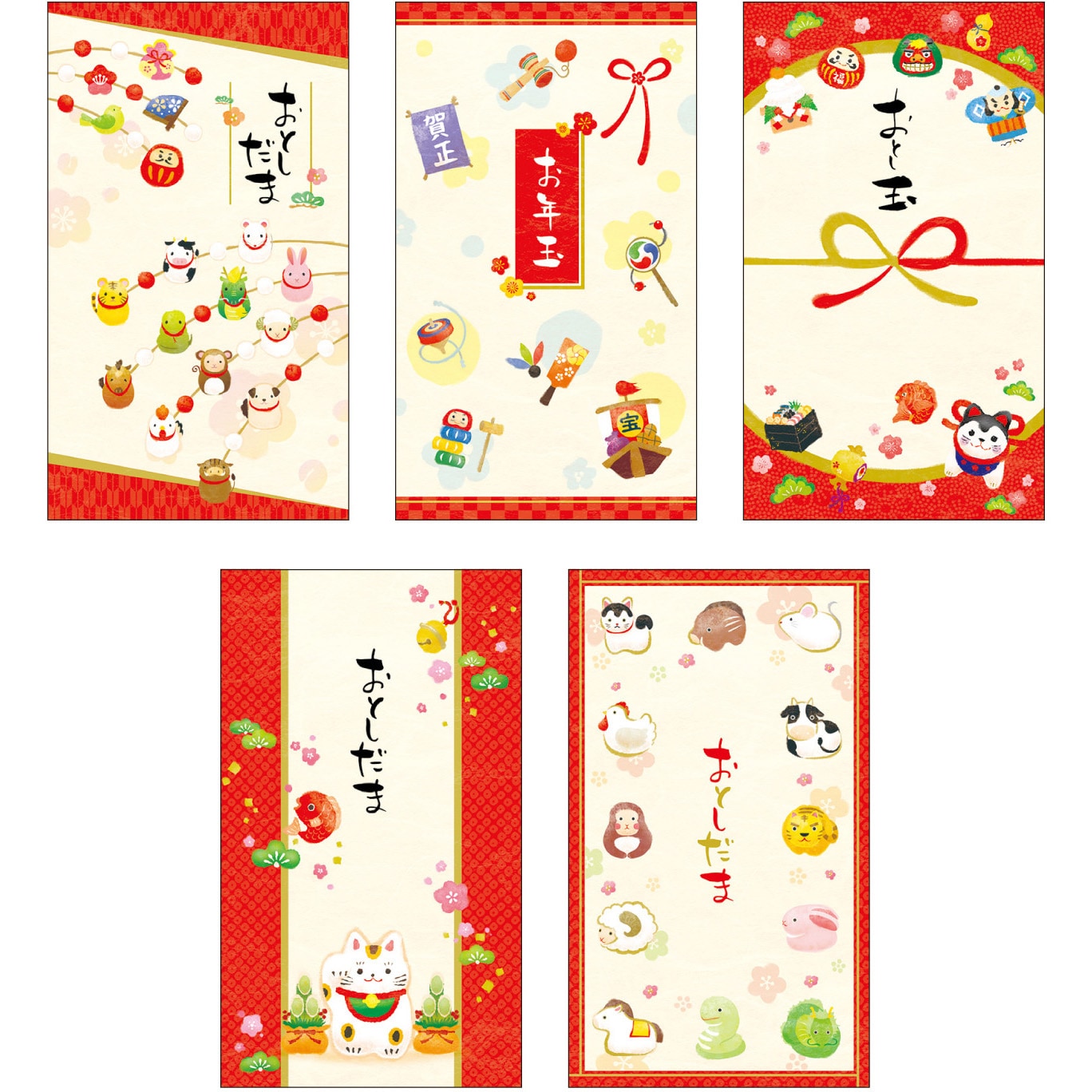 7-614 絵入ポチ袋 大容量入 1箱(5枚×50冊) タカ印(ササガワ) 【通販