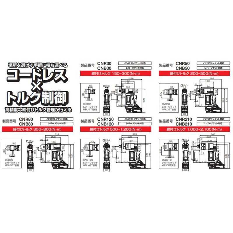 CNR210 六角ボルト用電動トルクコントロールレンチ コードレスナットランナー トネ TONE (前田金属工業) ブラシレスDCモータ -  【通販モノタロウ】