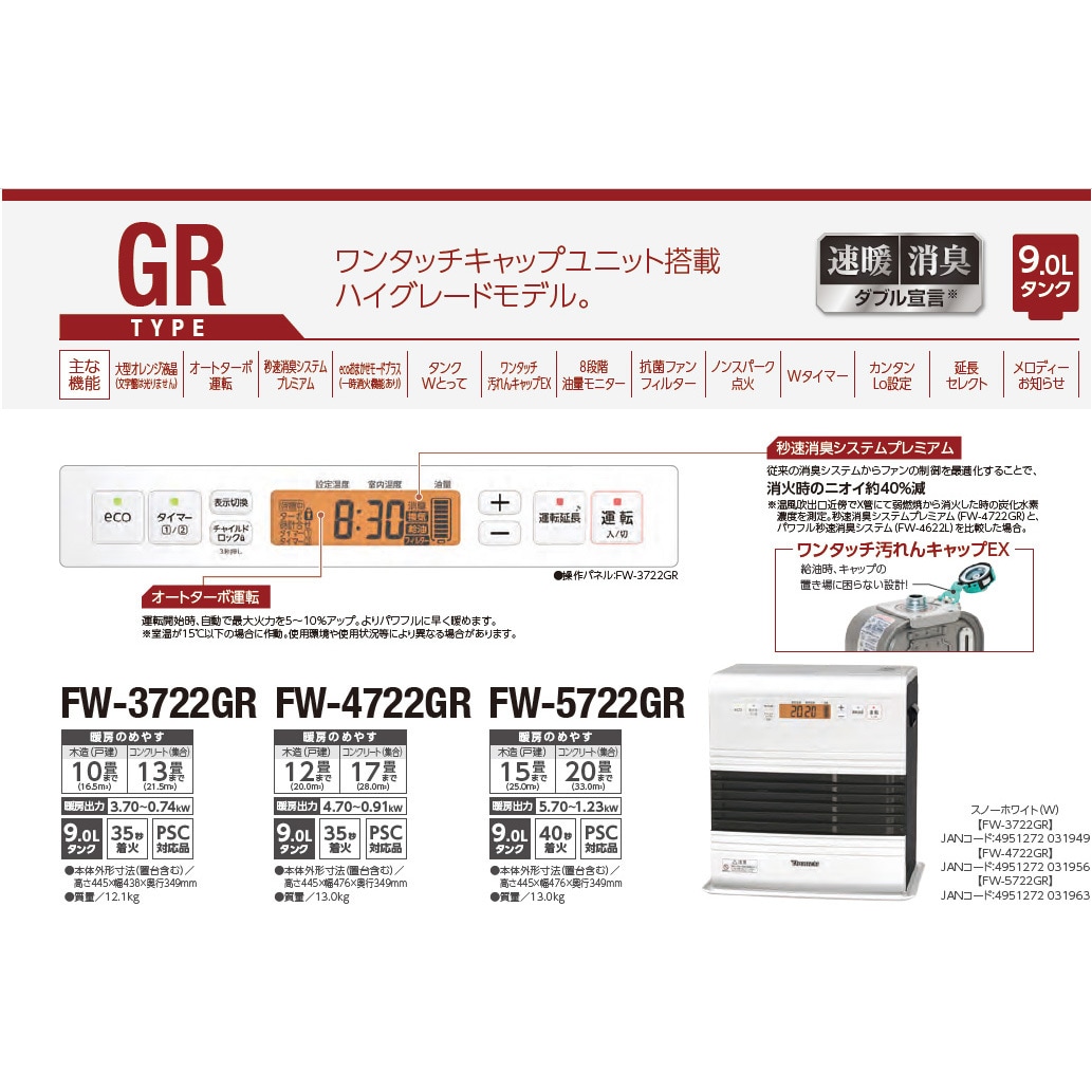 DAINICHI ダイニチ工業 FW-4722GR スノーホワイト W 石油ファンヒーター GR TYPE