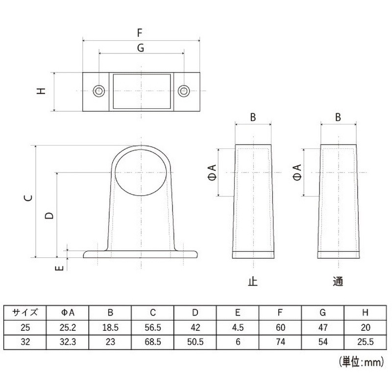 25通 ホワイトA型ブラケット フジテック・ジャパン 白塗装 直通 適合径