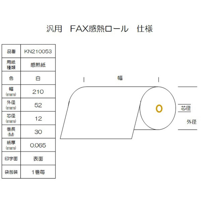 KN210053 感熱ロール紙 FAX用 A4 幅210mm コウナン 白色 【通販
