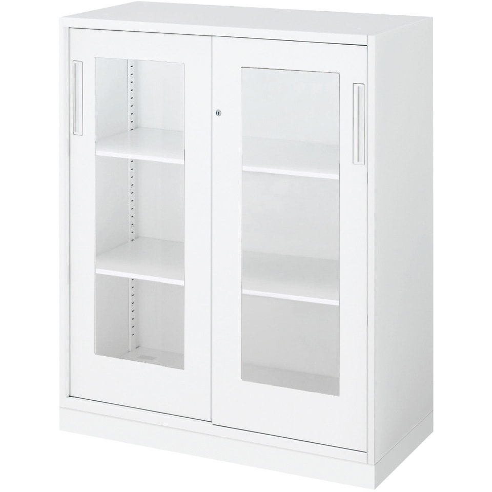 BWU-HGD259SSAWNN-K システム収納 エディア ガラス引き違い戸 ベース付きセット(配送・組立サービス付き) コクヨ ホワイト色 下置き 3段   BWU-HGD259SSAWNN-K