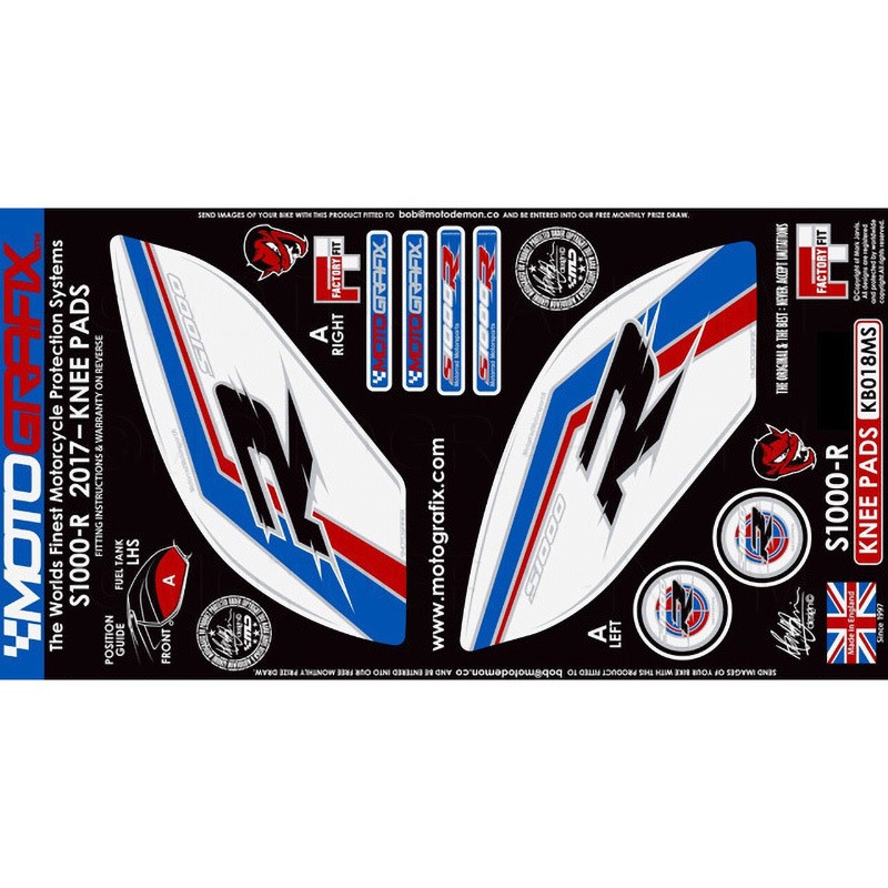 KB018MS KNEE BODY PAD MOTO GRAFIX (モトグラフィックス) 適合車種BMW S1000R(17-) White with Red， Blue & Metallic Silver色   KB018MS