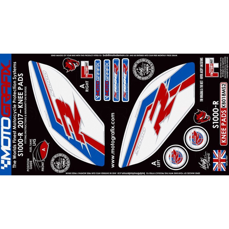 KB018MS2 KNEE BODY PAD MOTO GRAFIX (モトグラフィックス) 適合車種BMW S1000R(17-) White with Red， Blue & Metallic Silver色   KB018MS2