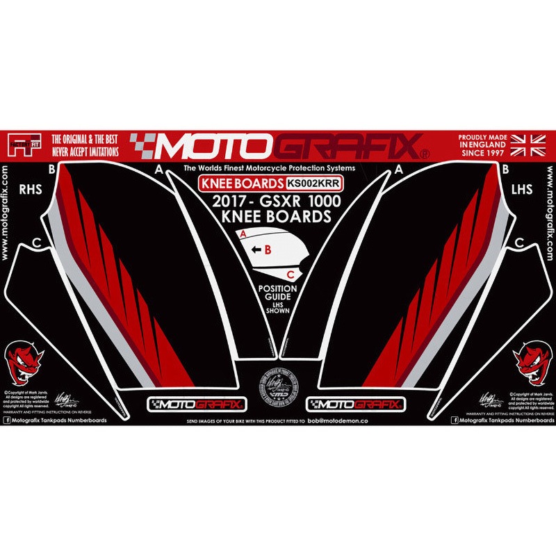 KS002KRR KNEE BODY PAD MOTO GRAFIX (モトグラフィックス) 適合車種SUZUKI GSX-R1000/R(17/18) 色Black with Red & Metallic Silver details   KS002KRR
