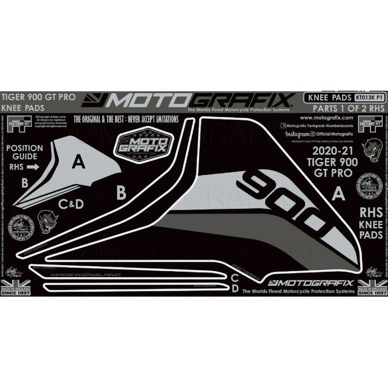 KT013K-P1 KNEE BODY PAD MOTO GRAFIX (モトグラフィックス) 適合車種TRIUMPH Tiger900 GT Pro(20-) 色Black with Graphite Grey & Metallic Silver RIGHT SIDE   KT013K-P1