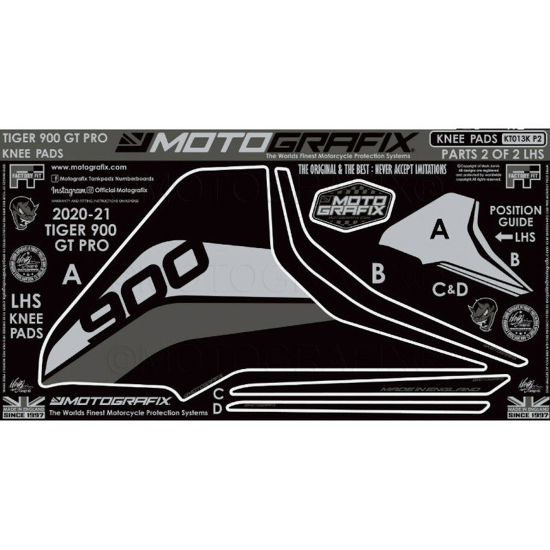 KT013K-P2 KNEE BODY PAD MOTO GRAFIX (モトグラフィックス) 適合車種TRIUMPH Tiger900 GT Pro(20-) 色Black with Graphite Grey & Metallic Silver LEFT SIDE   KT013K-P2