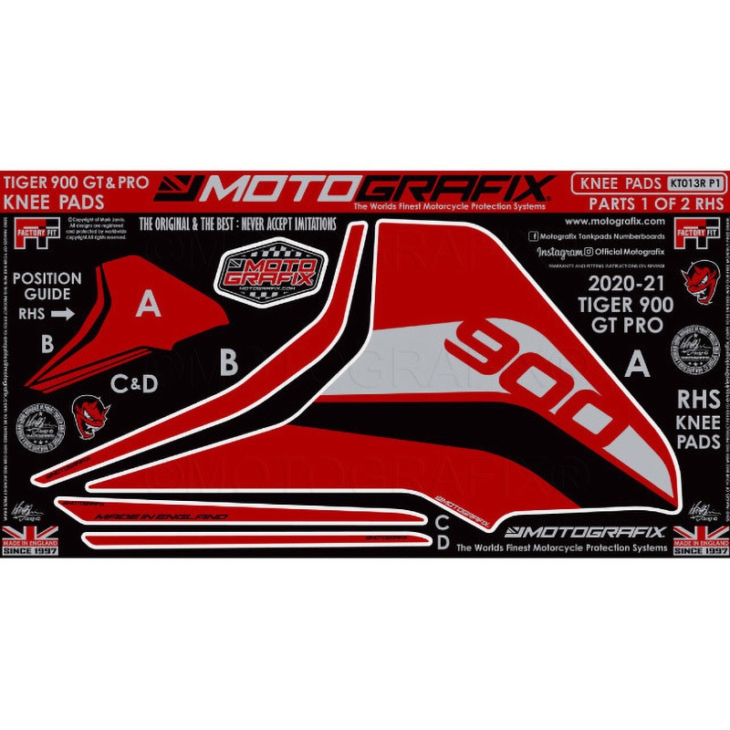 KT013R-P1 KNEE BODY PAD MOTO GRAFIX (モトグラフィックス) 適合車種TRIUMPH Tiger900 GT Pro(20-) 色Red with Black & Metallic Silver RIGHT SIDE   KT013R-P1