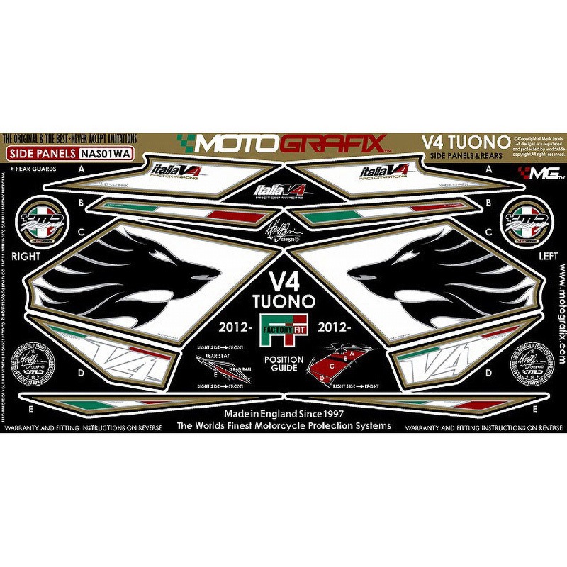 NAS01WA SIDE PANELS BODY PAD MOTO GRAFIX (モトグラフィックス) 適合車種APRILIA TUONO V4 色WHITE/RED   NAS01WA