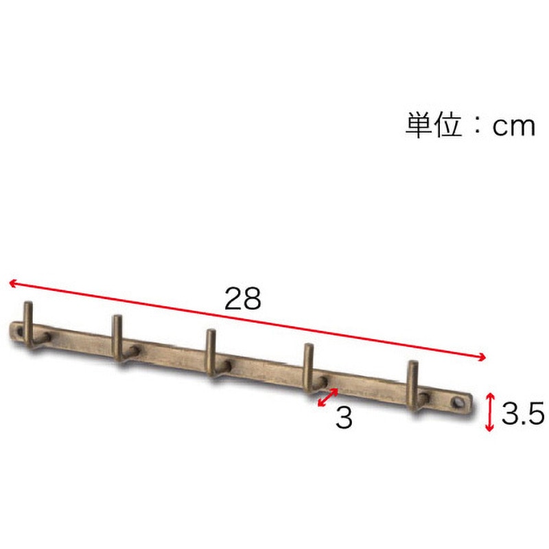 4979874085177 アイアンウォールフック5連 八幡ねじ ゴールド色 1