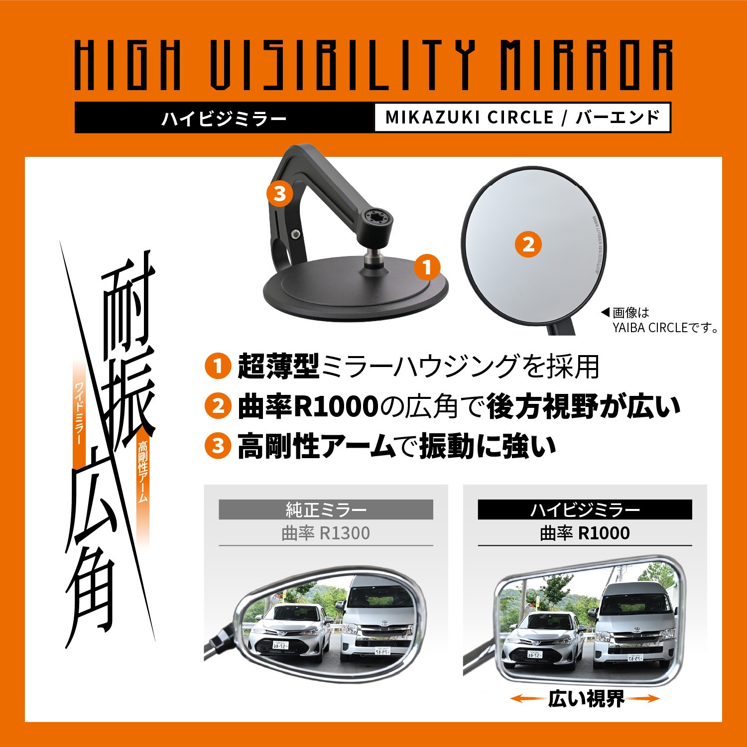 48101 ハイビジミラー バーエンドミラー スリムタイプ 1セット DAYTONA