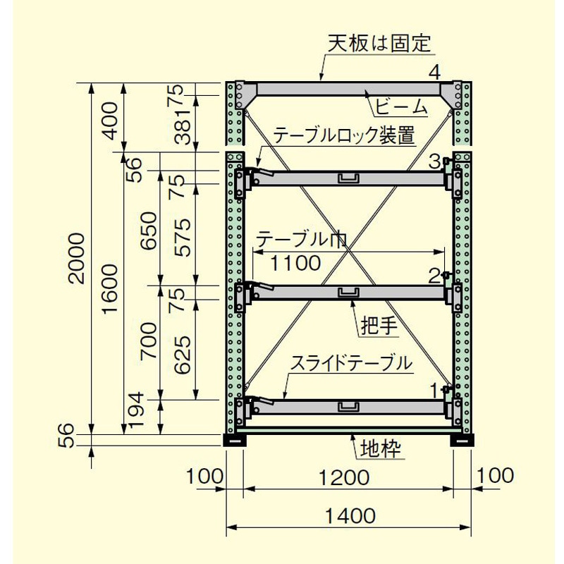 NSDR-14FTG スライドラック(フルストローク/1000kg段/単体タイプ