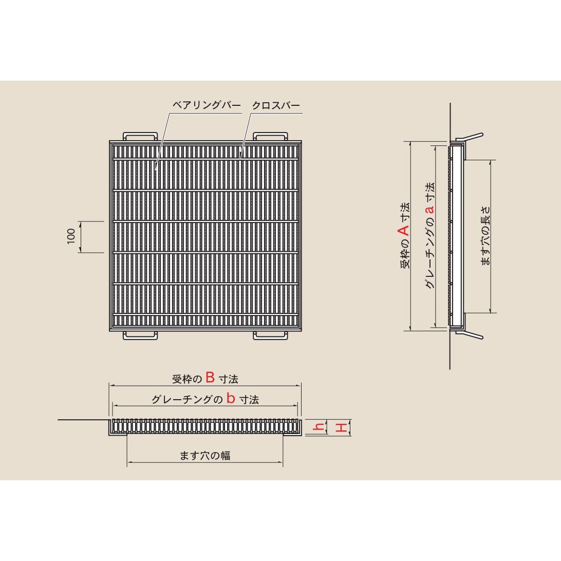 3ZFH-19-33-T-2 グレーチング スチールスベリ止め細目正方形ますぶた(ZURAZU) T-2 カワグレ ピッチ12.5mm  3ZFH-19-33-T-2