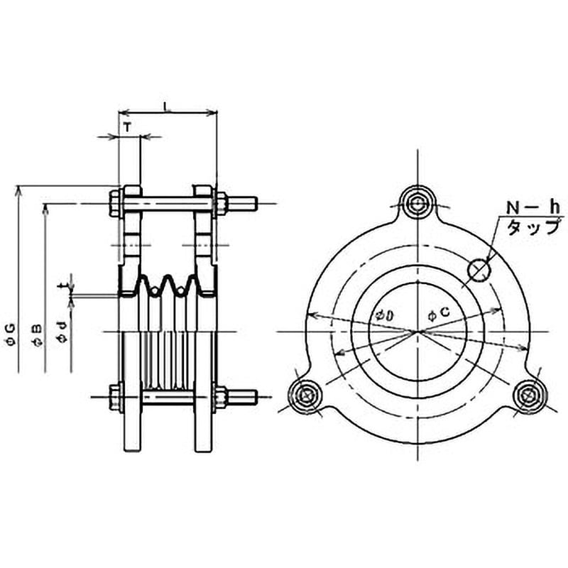 50A フッ素樹脂製フレキシブル継手 FLONEXα TOZEN(トーゼン 50A フッ素樹脂製フレキシブル継手 FLONEXα TOZEN(トーゼン