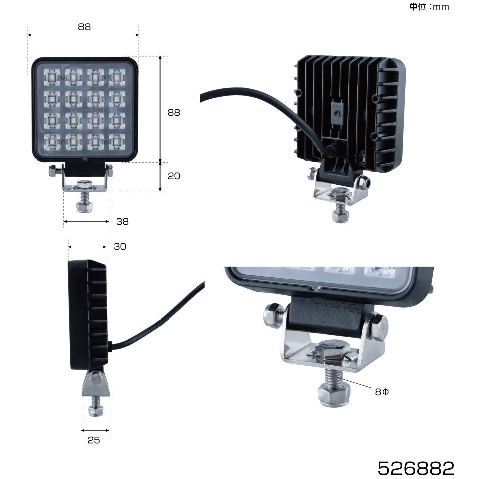 526882 LEDワークランプ角型 JET INOUE(ジェットイノウエ) 16W