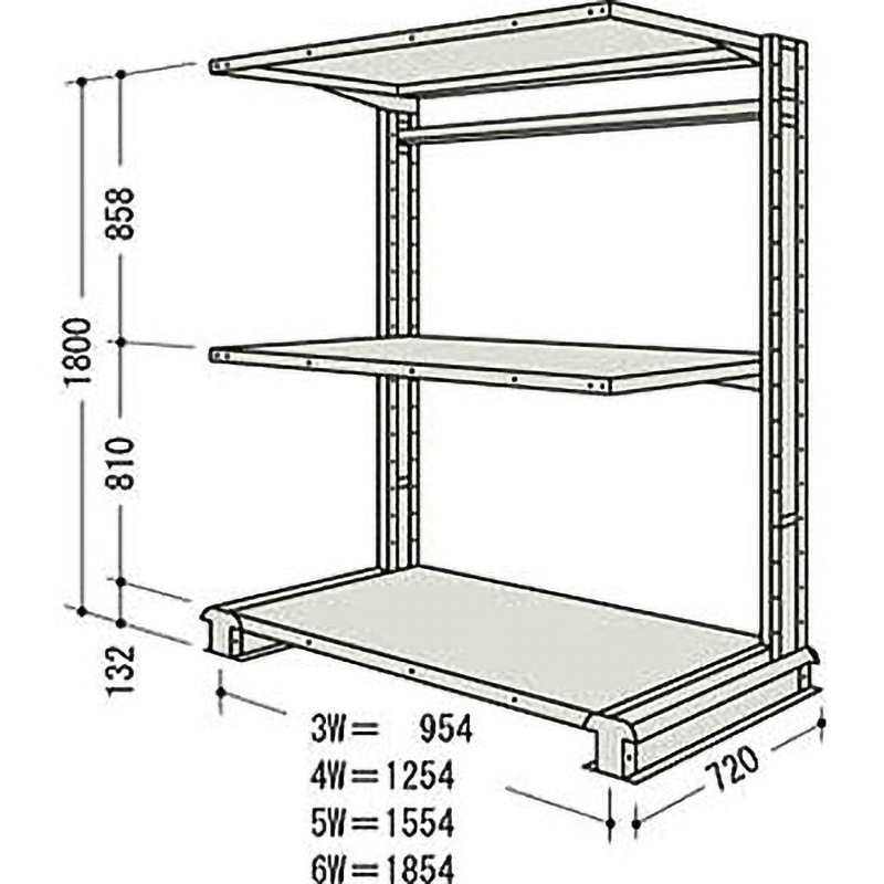 CR63LS3B NF キャンチラック単式増結1連 日本ファイリング オイスターホワイト色 均等積載量150kg/段 3段 間口1004mm高さ1800mm  CR63LS3B