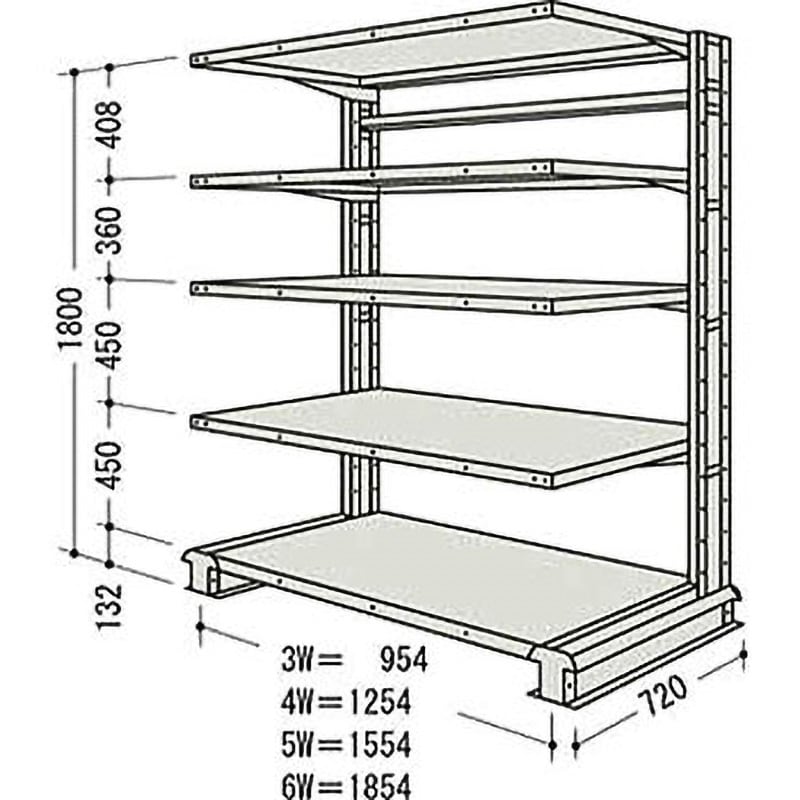 CR63LS5B NF キャンチラック単式増結1連 日本ファイリング オイスターホワイト色 均等積載量150kg/段 5段 間口1004mm高さ1800mm  CR63LS5B