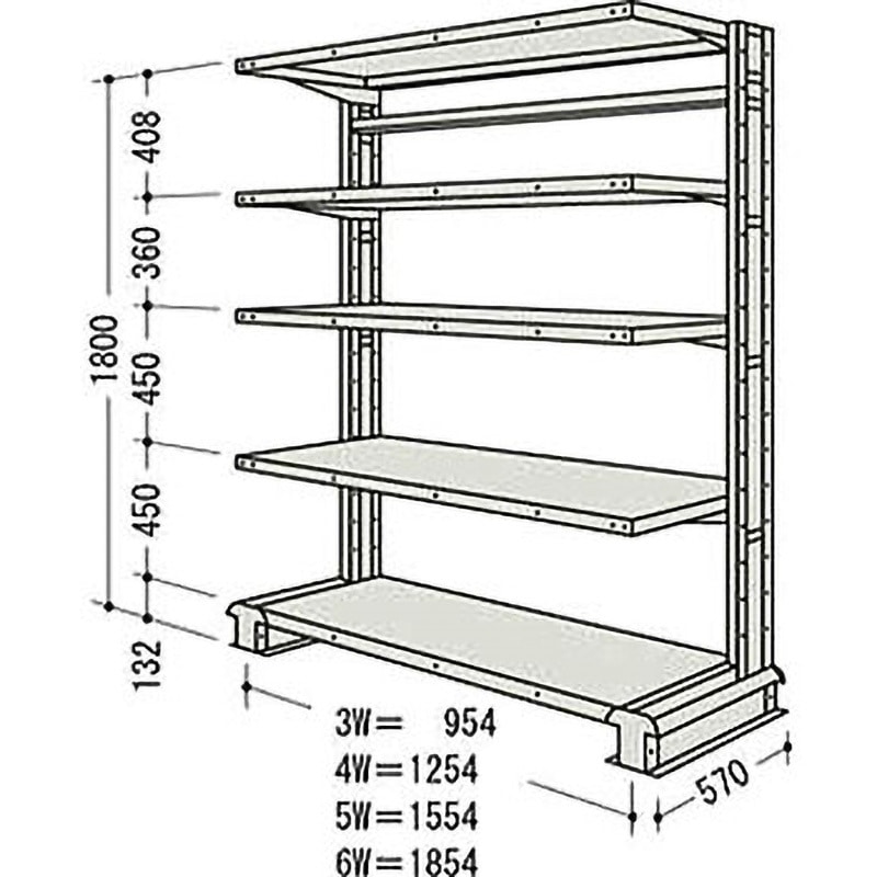 CR63SS5B NF キャンチラック単式増結1連 日本ファイリング オイスターホワイト色 均等積載量150kg/段 5段 間口1004mm高さ1800mm  CR63SS5B