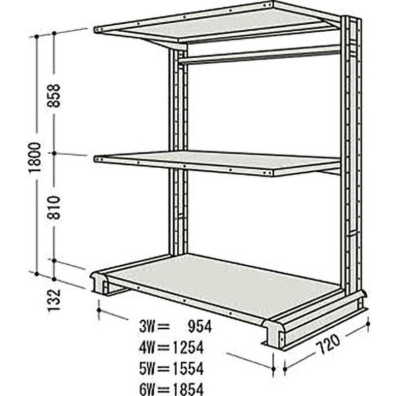 CR65LS3B NF キャンチラック単式増結1連 日本ファイリング オイスターホワイト色 均等積載量150kg/段 3段 間口1604mm高さ1800mm  CR65LS3B