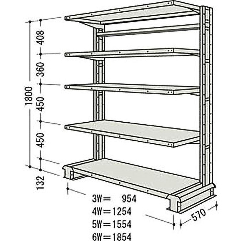 CR65SS5B NF キャンチラック単式増結1連 日本ファイリング オイスターホワイト色 均等積載量150kg/段 5段 間口1604mm高さ1800mm  CR65SS5B