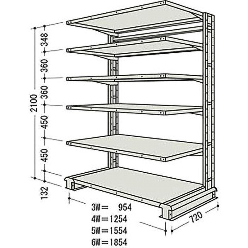 CR73LS6B NF キャンチラック単式増結1連 日本ファイリング オイスターホワイト色 均等積載量150kg/段 6段 間口1004mm高さ2100mm  CR73LS6B