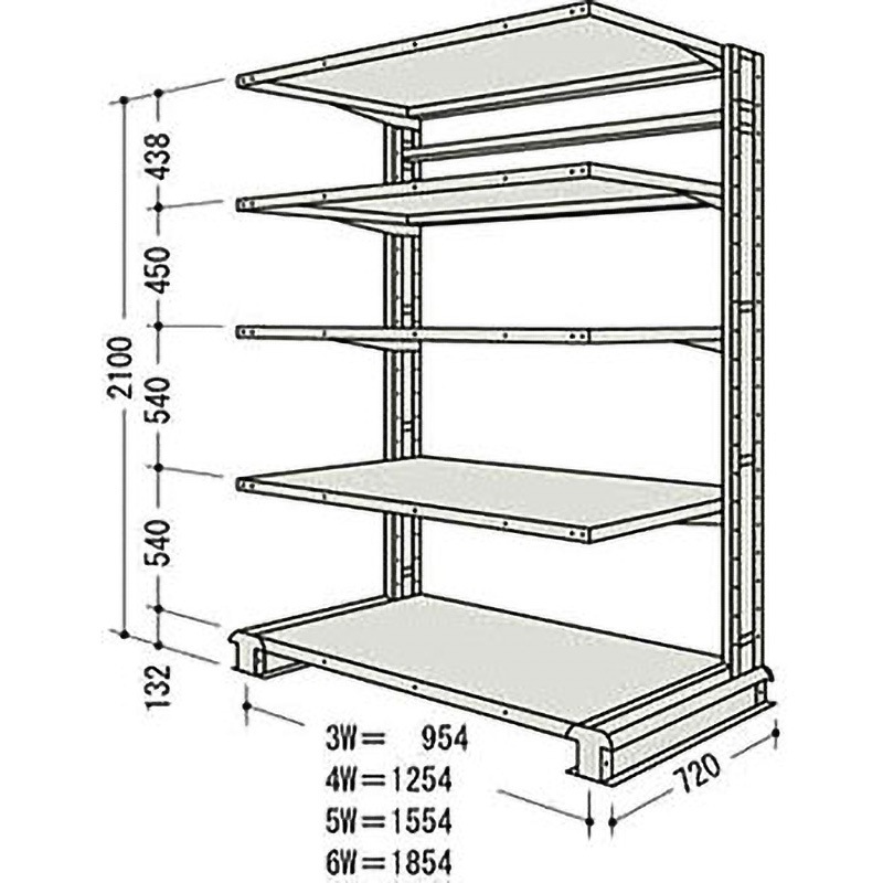 CR74LS5B NF キャンチラック単式増結1連 日本ファイリング オイスターホワイト色 均等積載量150kg/段 5段 間口1304mm高さ2100mm  CR74LS5B 56,988円