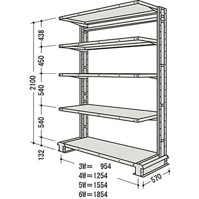 CR76SS5B NF キャンチラック単式増結1連 日本ファイリング オイスターホワイト色 均等積載量150kg/段 5段 間口1904mm高さ2100mm  CR76SS5B
