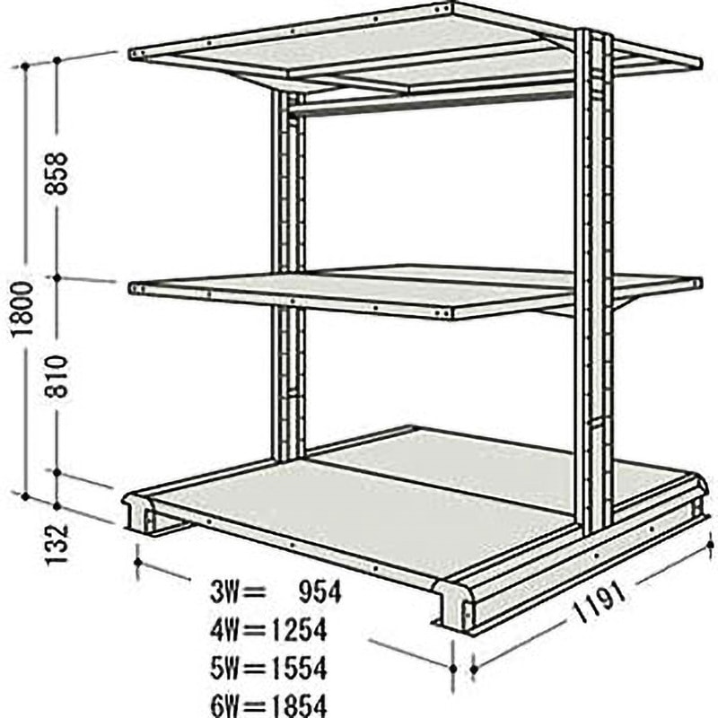 CR63LW3B NF キャンチラック複式増結1連 日本ファイリング オイスターホワイト色 均等積載量150kg/段 3段 間口1004mm高さ1800mm  CR63LW3B